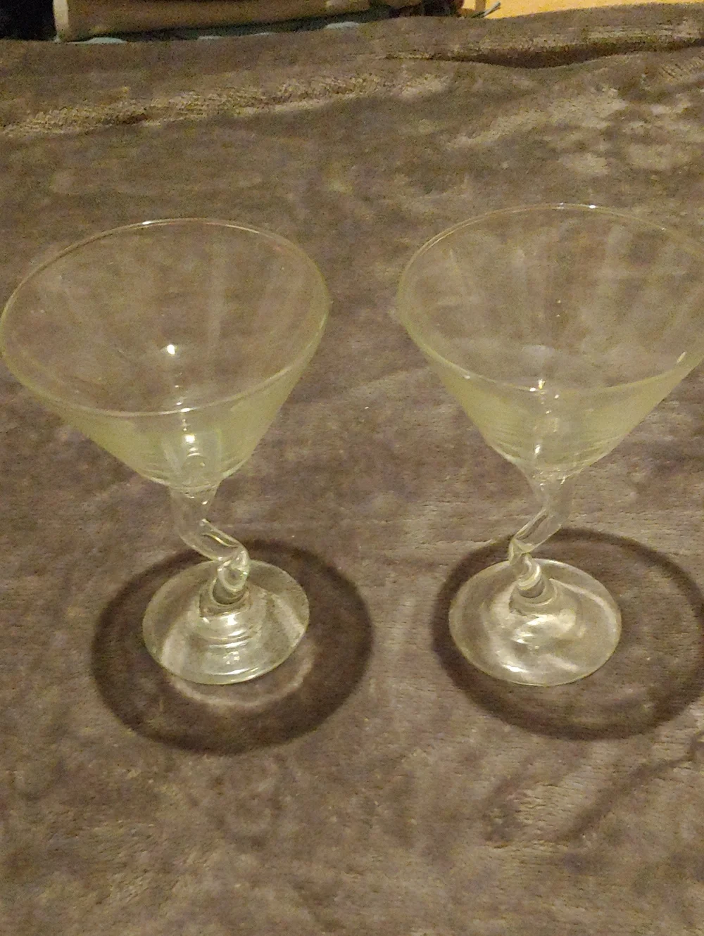 Pair of Clear Twisted Stem Martini Glasses